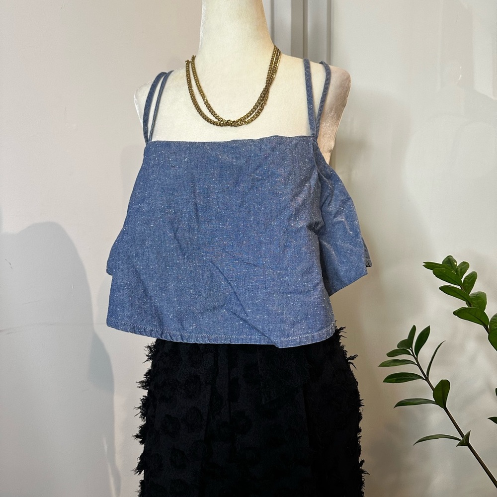 GUESS Crop Demi Cami - Chambray/Denim - Blue & Flowy
